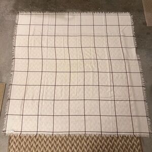 Calvin Klein Wool and Silk Cream and Brown Fringe Square Scarf